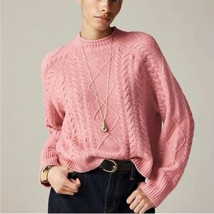 J. Crew cable-knit Rollneck sweater pink supersoft yarn merino wool alpaca S